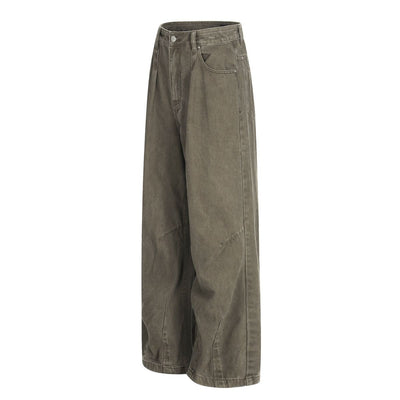 Men's Washed Punk Pleated Loose-Fit Casual Wide-Leg Denim Pants