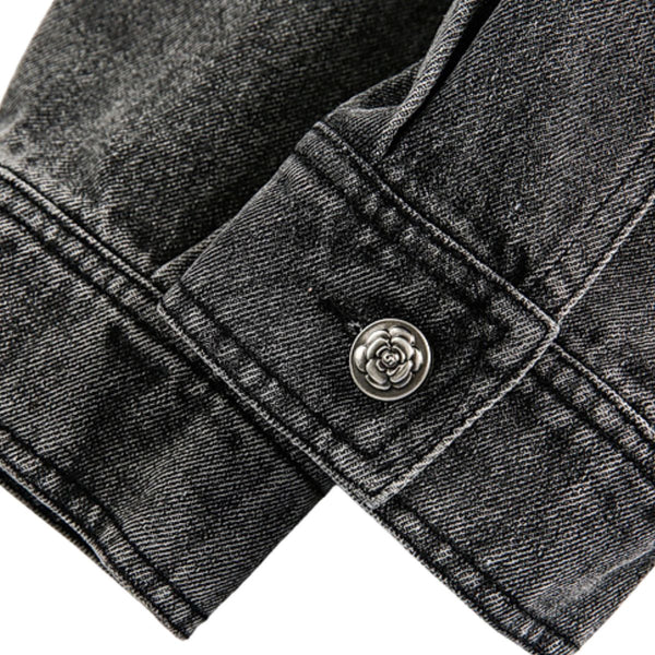 Stitched Diamond Design Relaxed Water-washed Denim Work Jacket