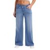 Women High Waist Wide Leg Whisker Spray Wash High Stretch Denim Pants