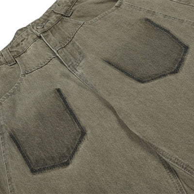 Men's American Street Curved Pants Washed Distressed Loose Wide Leg