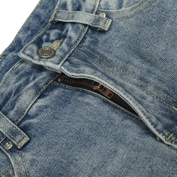 Men's Washed Distressed Denim Pants Vintage American Loose Wide Leg