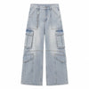 Vintage Wash Multi-Pocket Cargo Straight Leg Denim Jeans