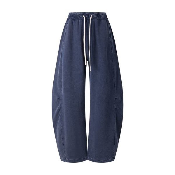 Vintage Washed Curved Panel Wide Drawstring Pants