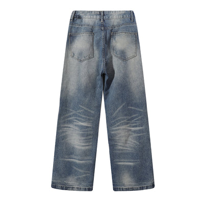 Faded Wash Vintage Relaxed Wide Leg Denim Jeans