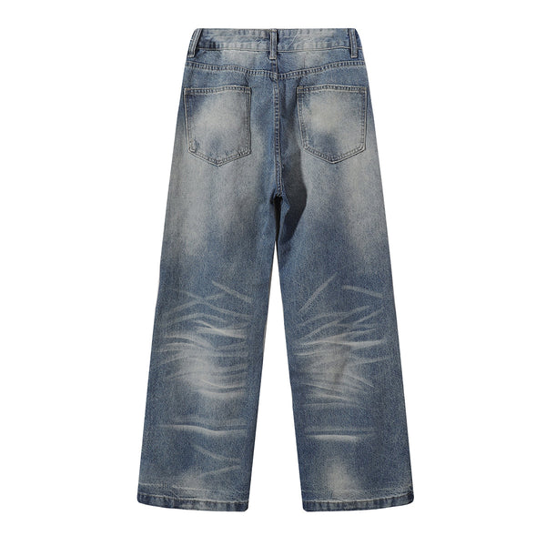 Faded Wash Vintage Relaxed Wide Leg Denim Jeans