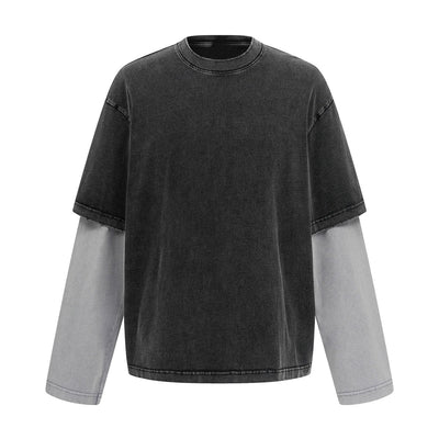 Layered Sleeve Two-Tone Oversized Streetwear T-Shirt