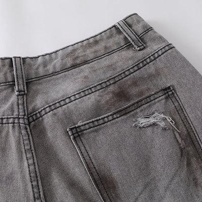 Baggy Fit Distressed Grey Ripped Jeans