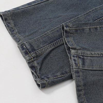 Utility Wide Leg Distressed Denim Jeans