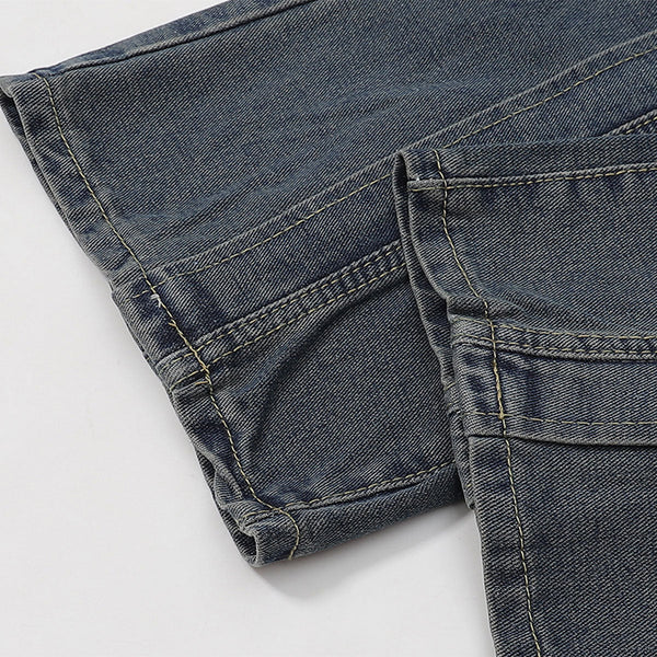 Utility Wide Leg Distressed Denim Jeans