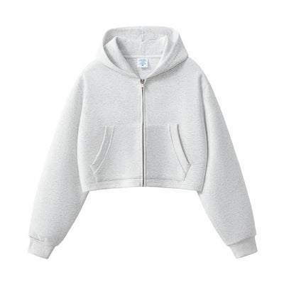 Women's Solid Zip-Front Cropped Hoodie