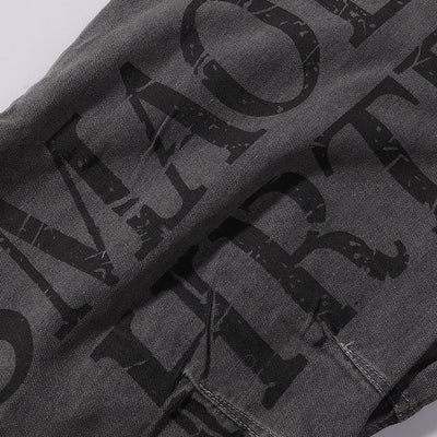 Wide Leg Black Bold Letter Print Jeans