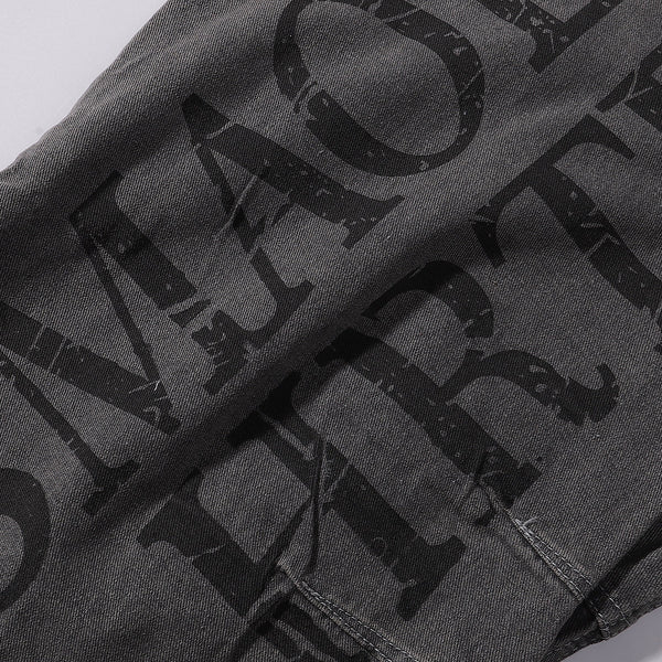 Wide Leg Black Bold Letter Print Jeans