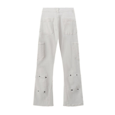 Snap Detail Slight Flared Hem Cargo Pants