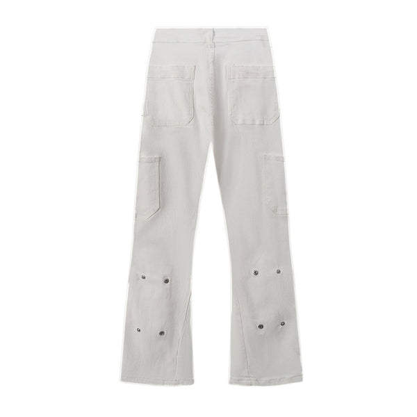 Snap Detail Slight Flared Hem Cargo Pants