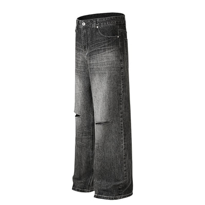 Gradient Fade Knee-Ripped Baggy Jeans