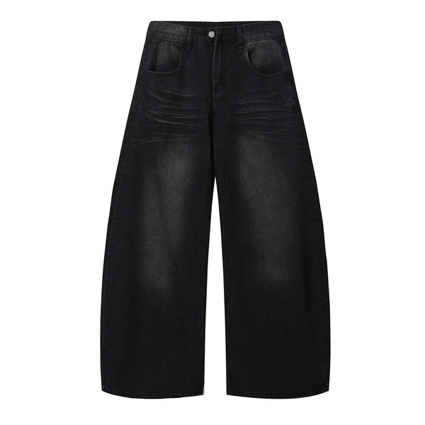 Black Washed Wide Leg Denim Jeans