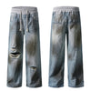 Vintage Wash Double-Waistband Ripped Jeans