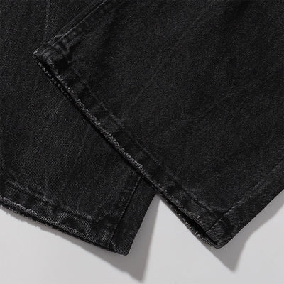 Black Acid Wash Distressed Wide Leg Denim Jeans