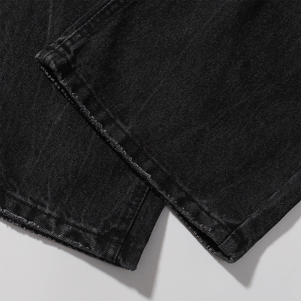 Black Acid Wash Distressed Wide Leg Denim Jeans