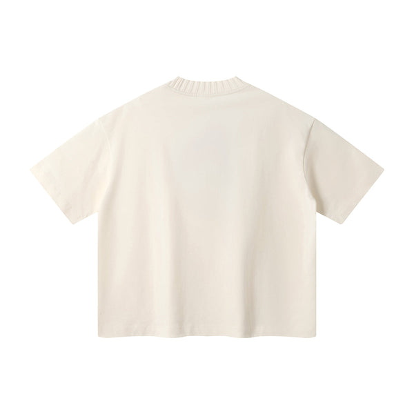 Oversized Color-Block Ribbed Collar Comfortable Tee