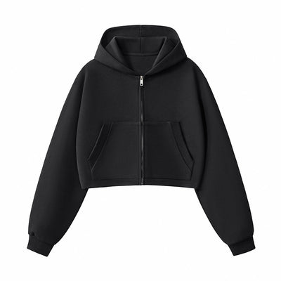 Women's Solid Zip-Front Cropped Hoodie