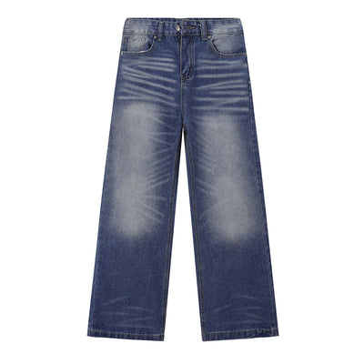 Vintage Wash Whisker Faded Straight Leg Jeans