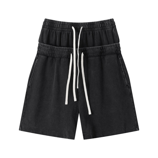 Double Waistband Snow Washed Distressed Shorts