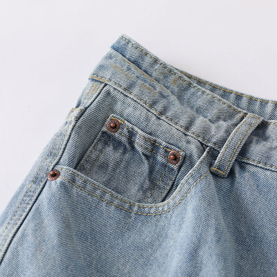 Vintage Washed Utility Cargo Wide-Leg Jeans