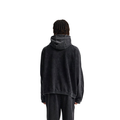 Vintage Washed Oversized Curved Stitch Zip Hoodie