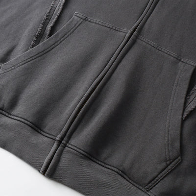 Distressed Vintage Wash Zip Up Hoodie