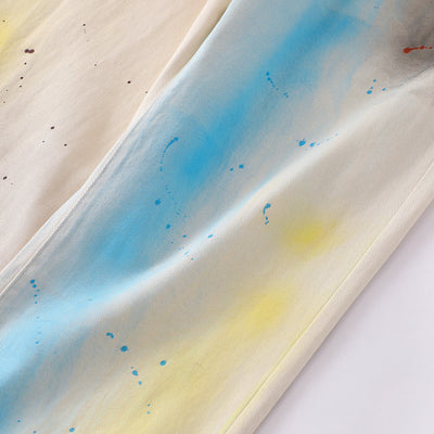 Artistic Paint-Splatter Wide-Leg Jeans