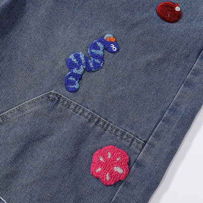 Embroidered Patch High Waist Wide Shorts