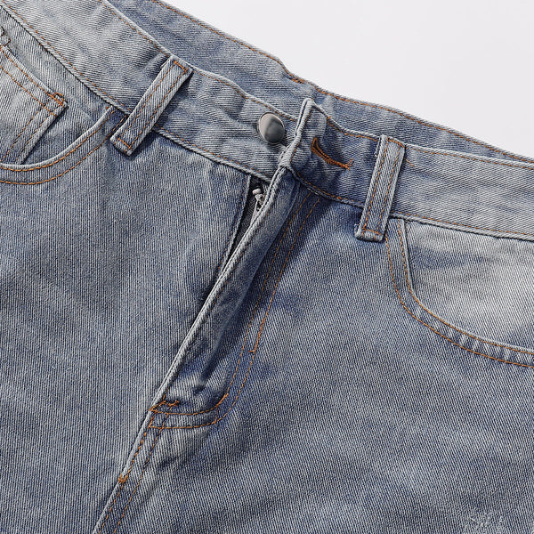 High-Waist Washed Denim Bermuda Shorts