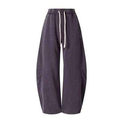 Vintage Washed Curved Panel Wide Drawstring Pants