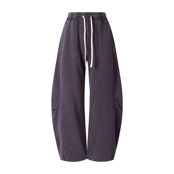 Vintage Washed Curved Panel Wide Drawstring Pants