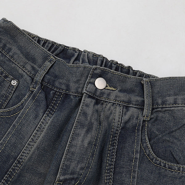 Utility Wide Leg Distressed Denim Jeans