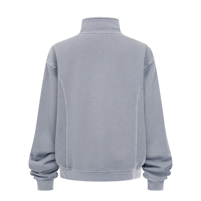 Stand Collar Panel Detail Washed Zip Up Sweatshirt