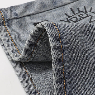 Street Style Graphic Print Relaxed Denim Shorts