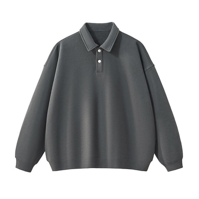 Solid Color Fleece Polo Collar Sweatshirt