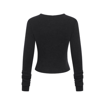 Long-Sleeve Ribbed Henley Top 275gsm