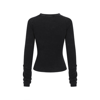 Crew-Neck Long Sleeve Ribbed Top