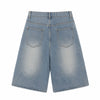 Star Print Washed Denim Capri Shorts