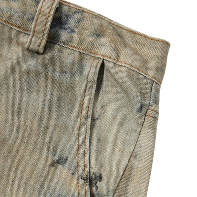 Vintage Mud-Washed Denim Texture Bermuda Shorts