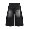 Washed Indigo Relaxed Fit Utility Denim Shorts