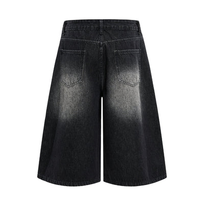 Washed Indigo Relaxed Fit Utility Denim Shorts