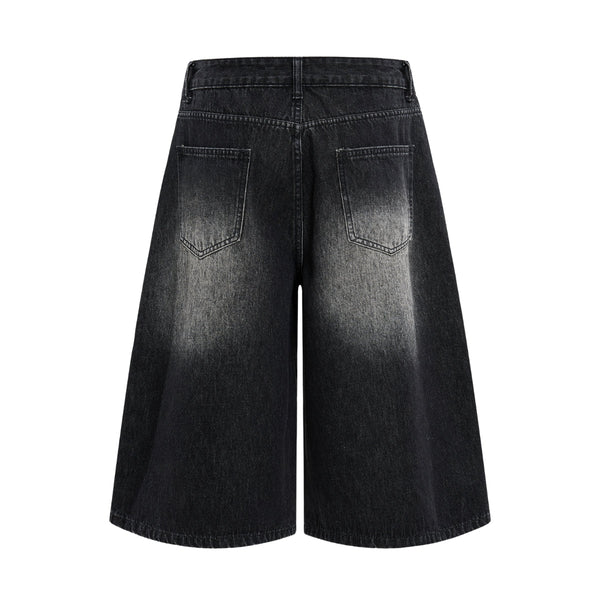 Washed Indigo Relaxed Fit Utility Denim Shorts