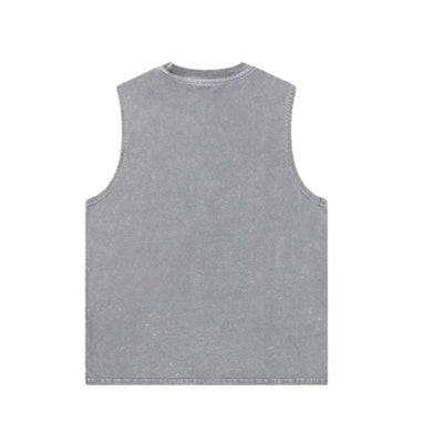 Acid Wash Raw Edge Sleeveless Tee