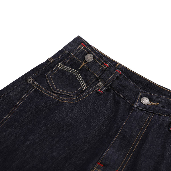 Deconstructed Embroidered Raw Denim Bermuda Shorts