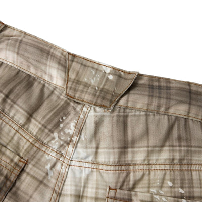 Vintage Plaid Curved-Cut Cropped Pants