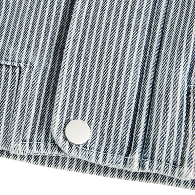 American Striped College Style Embroidered Denim Jacket